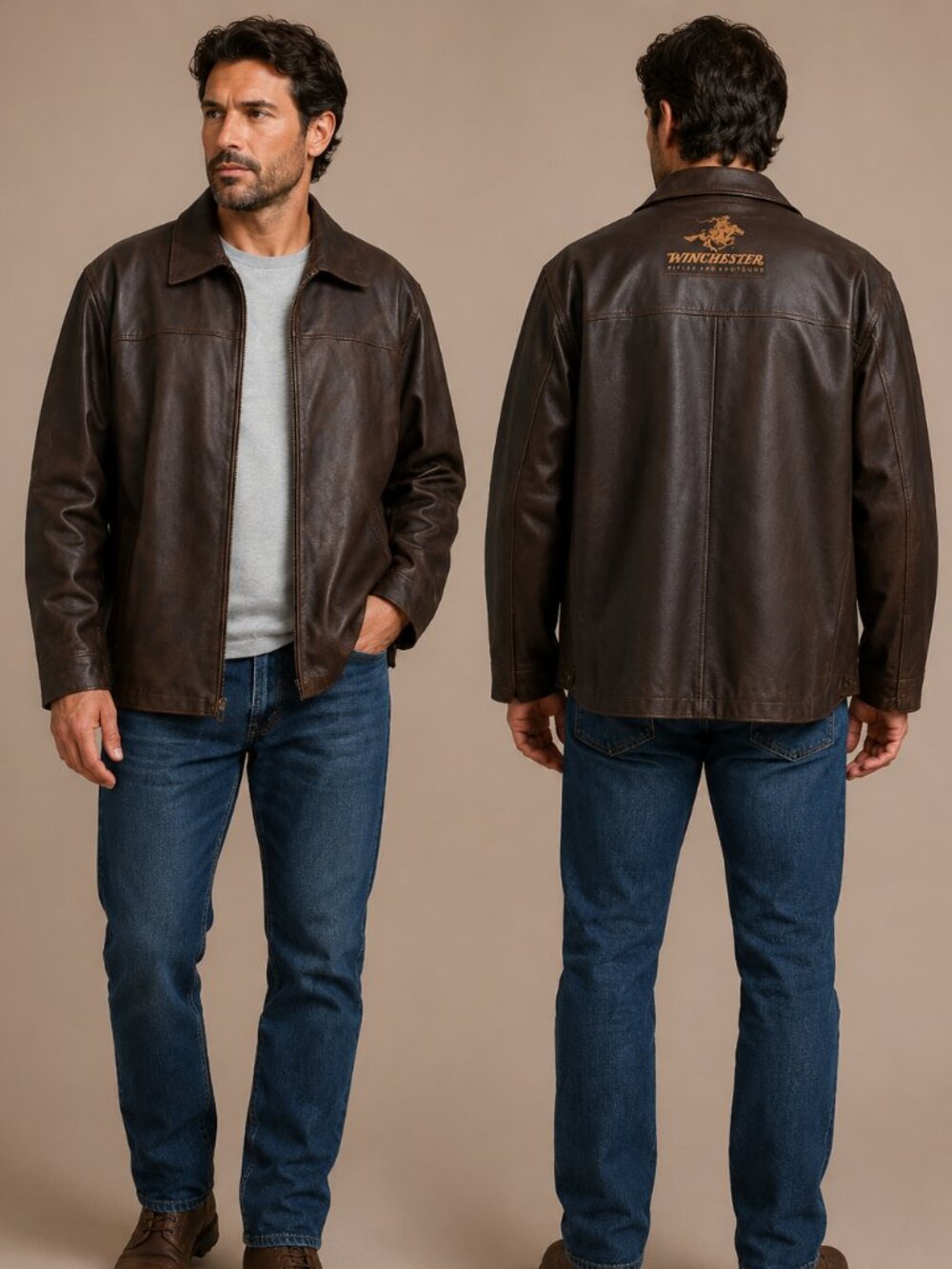 Winchester Vintage Brown Leather Bomber Jacket Mens 2XLT Big & Tall